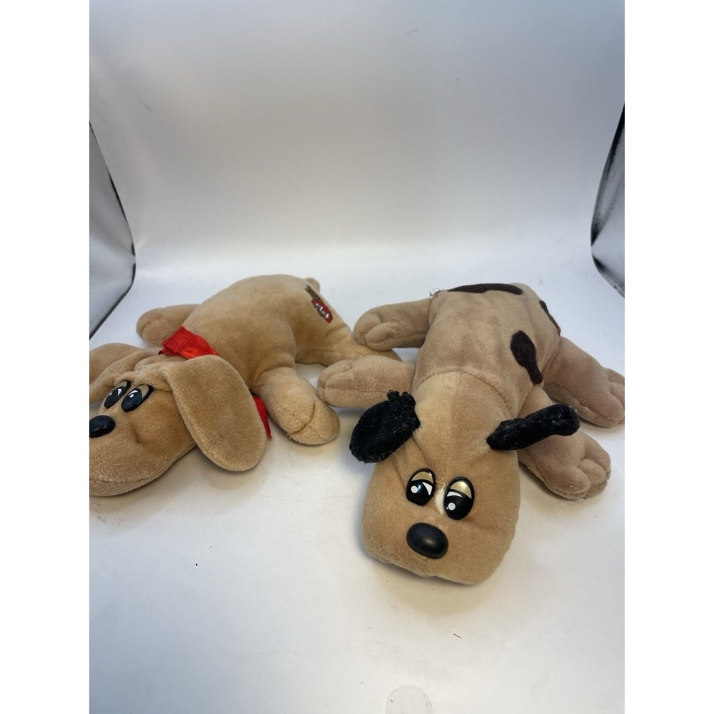 2 Tonka‎ Pound Puppies Brown With Brown Spot And Tan With Red Ribbon